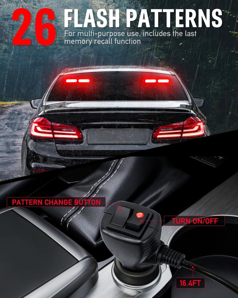 HLauto 1002L Emergency Strobe Traffic Advisor Light Bar: 40 LED Dash Safety Warning Flashing Light, Front/Rear Windshield Visor for Construction Vehicle, Tow/Plow Truck (2x10.7inch, Red) - Image 4